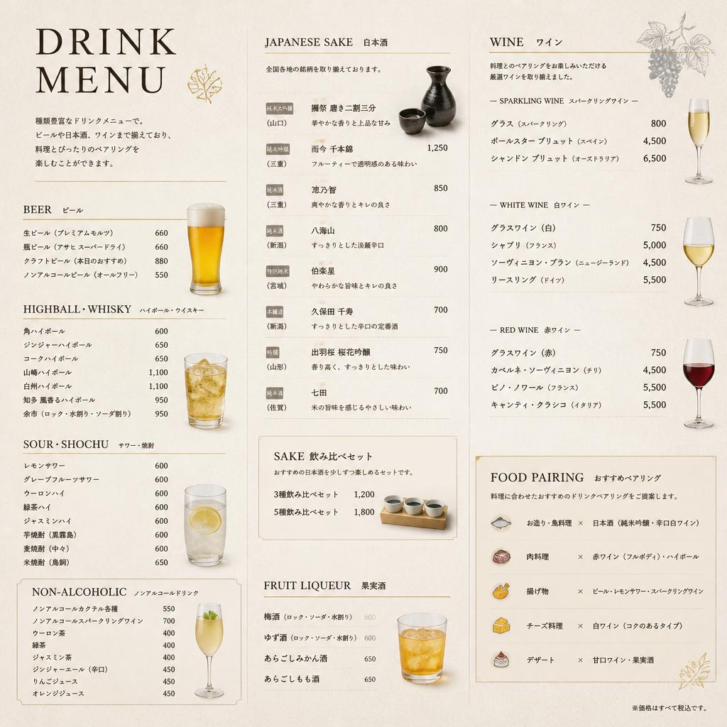 充実のドリンクメニュー